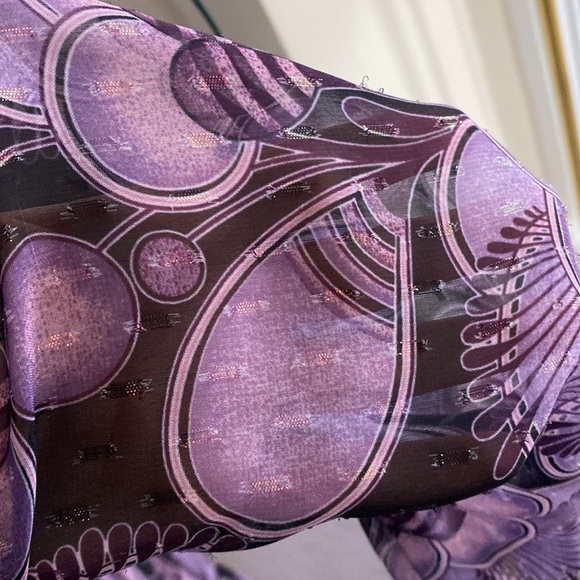 Anna Sui shimmer and velvet mod style Art Deco print purple dress S - Picture 6 of 9